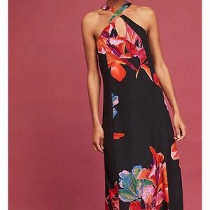 Maeve Anthro Cayman black silk floral dress, size Small